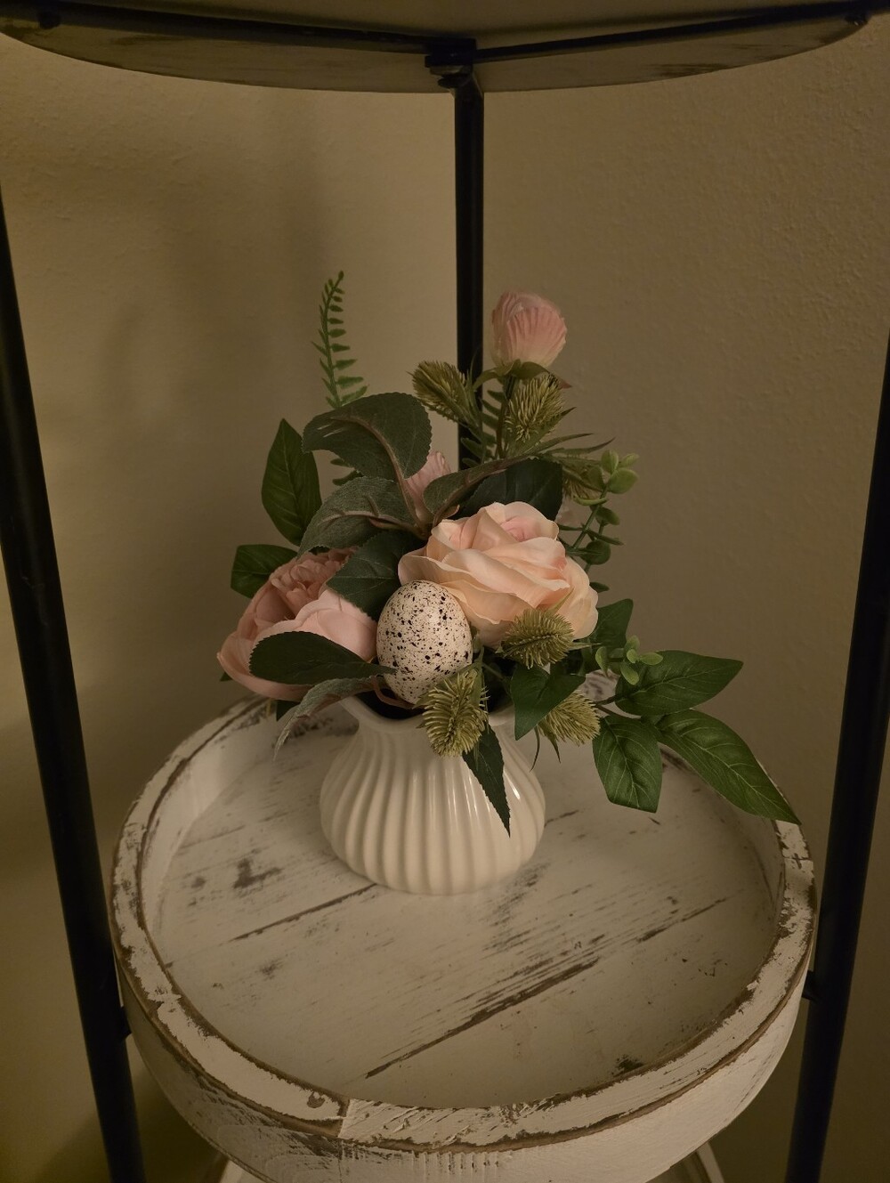 Soft Pink Rose Arrangement in White Ceramic Vase